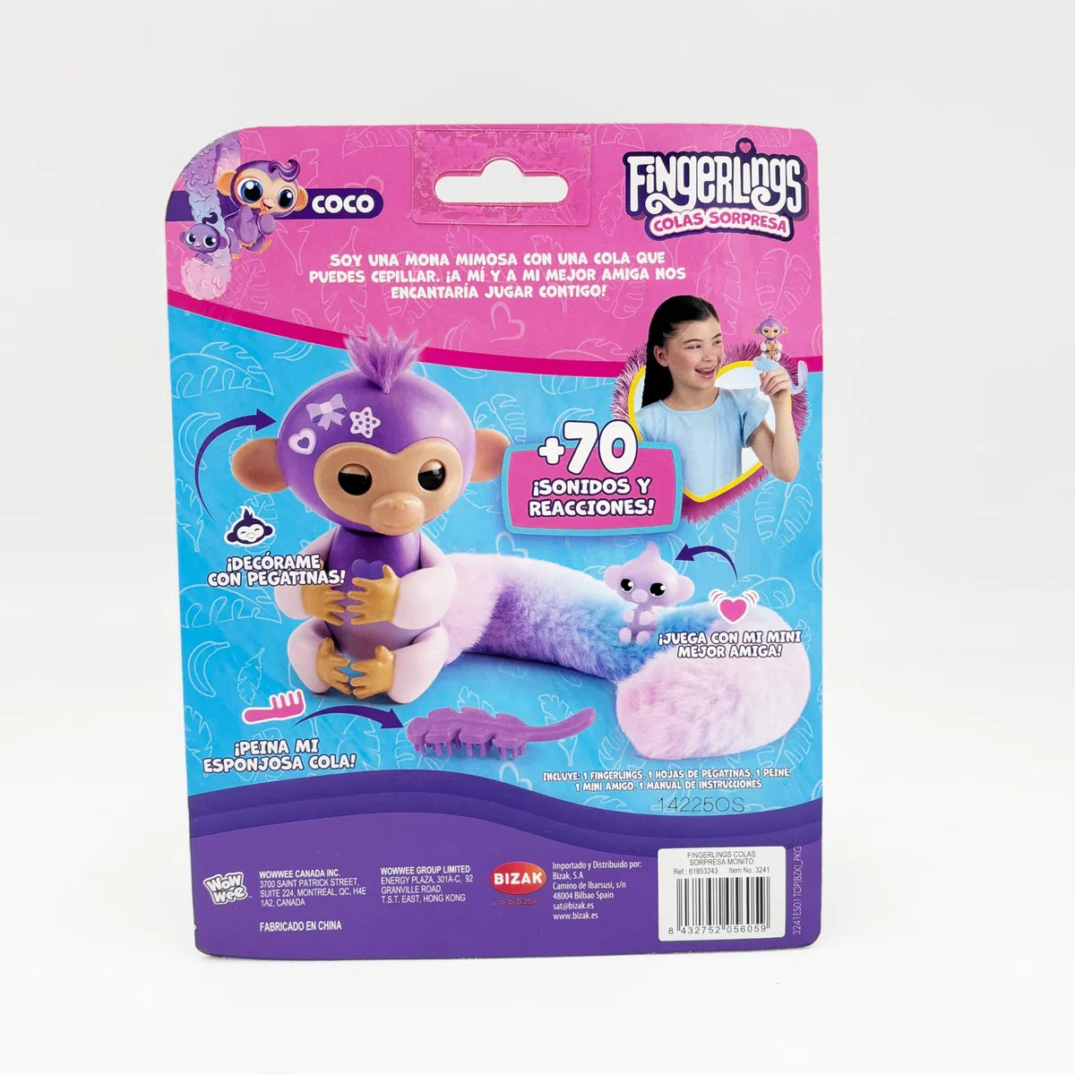 Bizak Fingerlings Code Sorpresa Scimmia, pettina la sua coda lunghissima, nasconde una Sorpresa, Scimmia interattiva con oltre 70 Suoni e reazioni, +5 anni (61853243-1)
