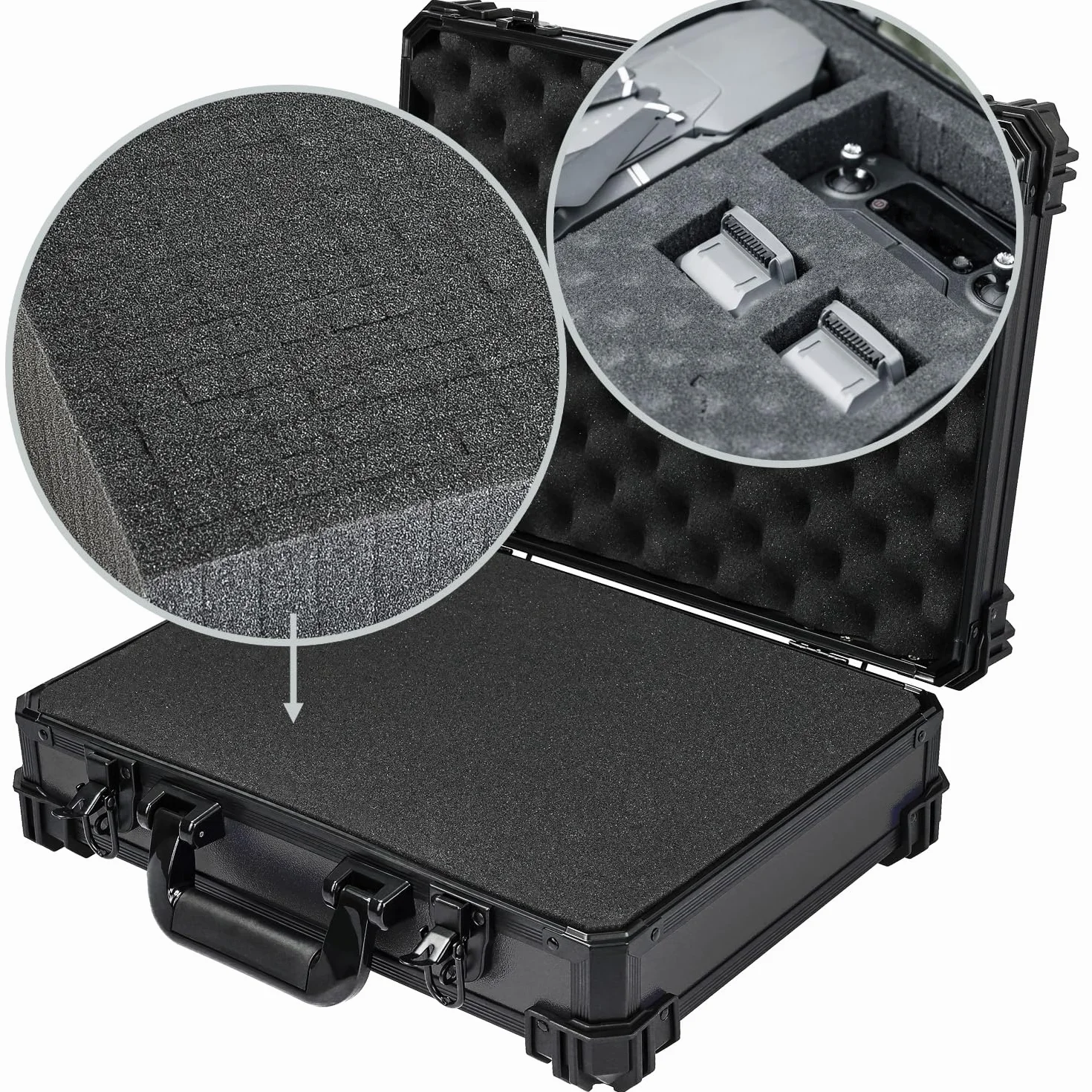 HMF 15502-02 Valigetta di trasporto con schiuma a griglia, valigetta universale, cassetta attrezzi | 39 x 29 x 12 cm | Nero