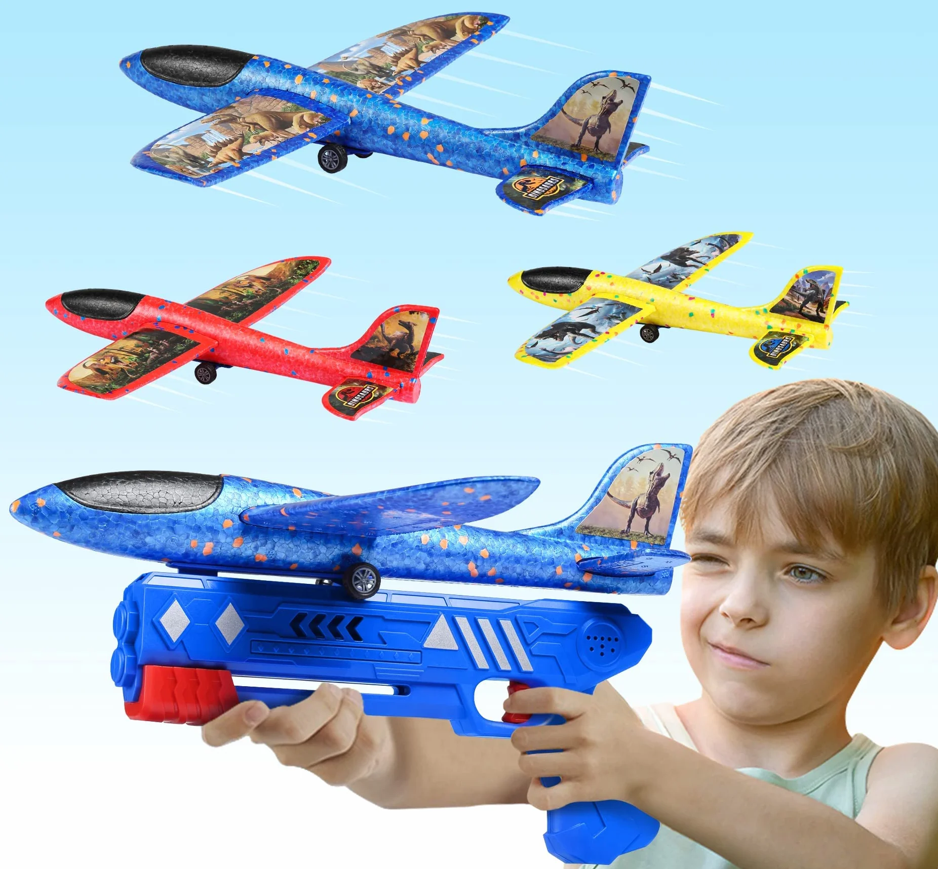 Joozmui Giocattoli Bambino 3 4 5 6 7 8 anni, Aereo Giocattolo Giochi Bambino 3-9 anni Regalo Bambino 3-10 anni Giochi da Esterno per Bambini Giochi Bambini 3-11 anni (3 Aereo Dino)