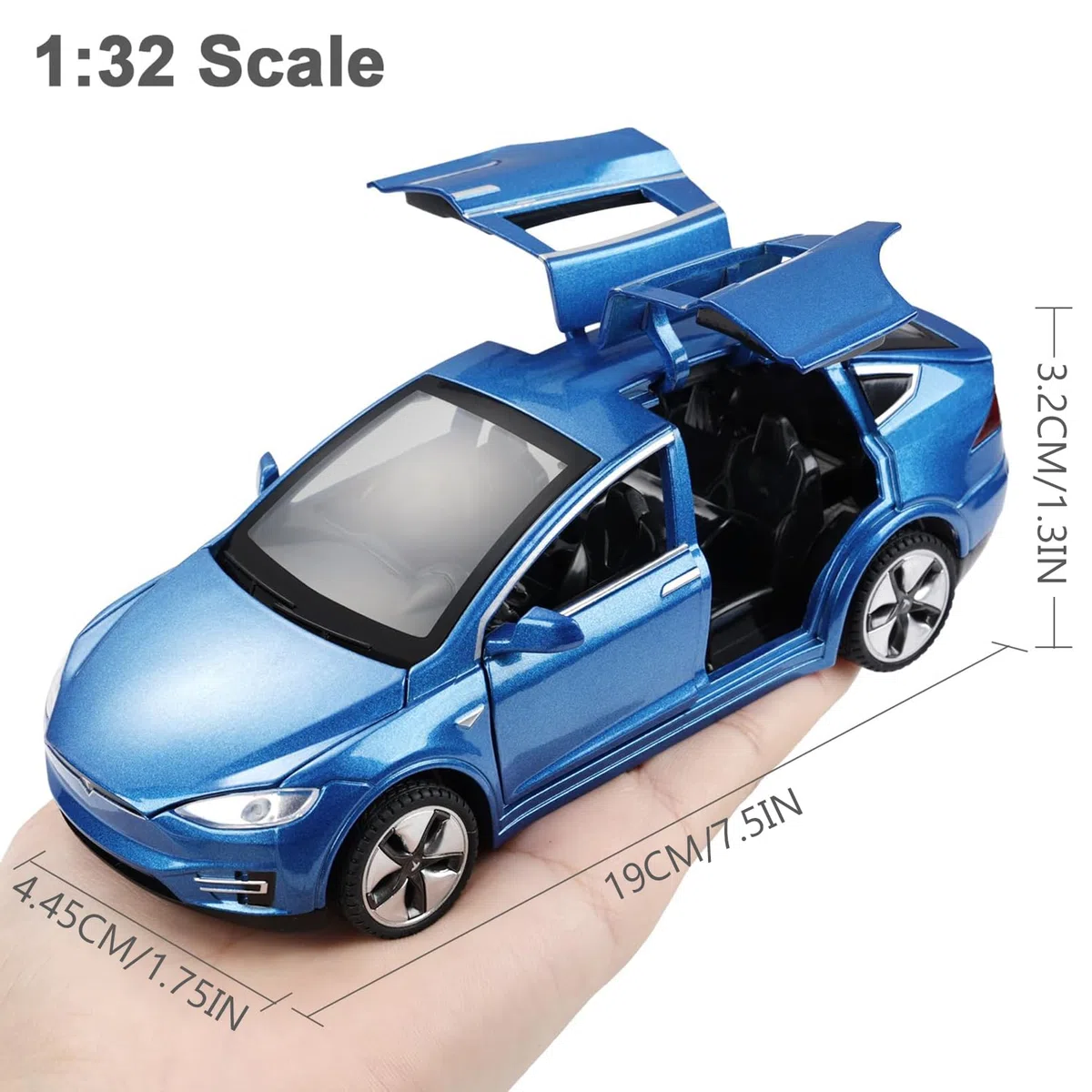 Tesla Model X 1:32 Modellino Macchinina con Luce e Musica, Funzione Pull-Back, Lega Pressofusa, Ideale per Bambini dai 3 anni e Collezionisti (Blu)