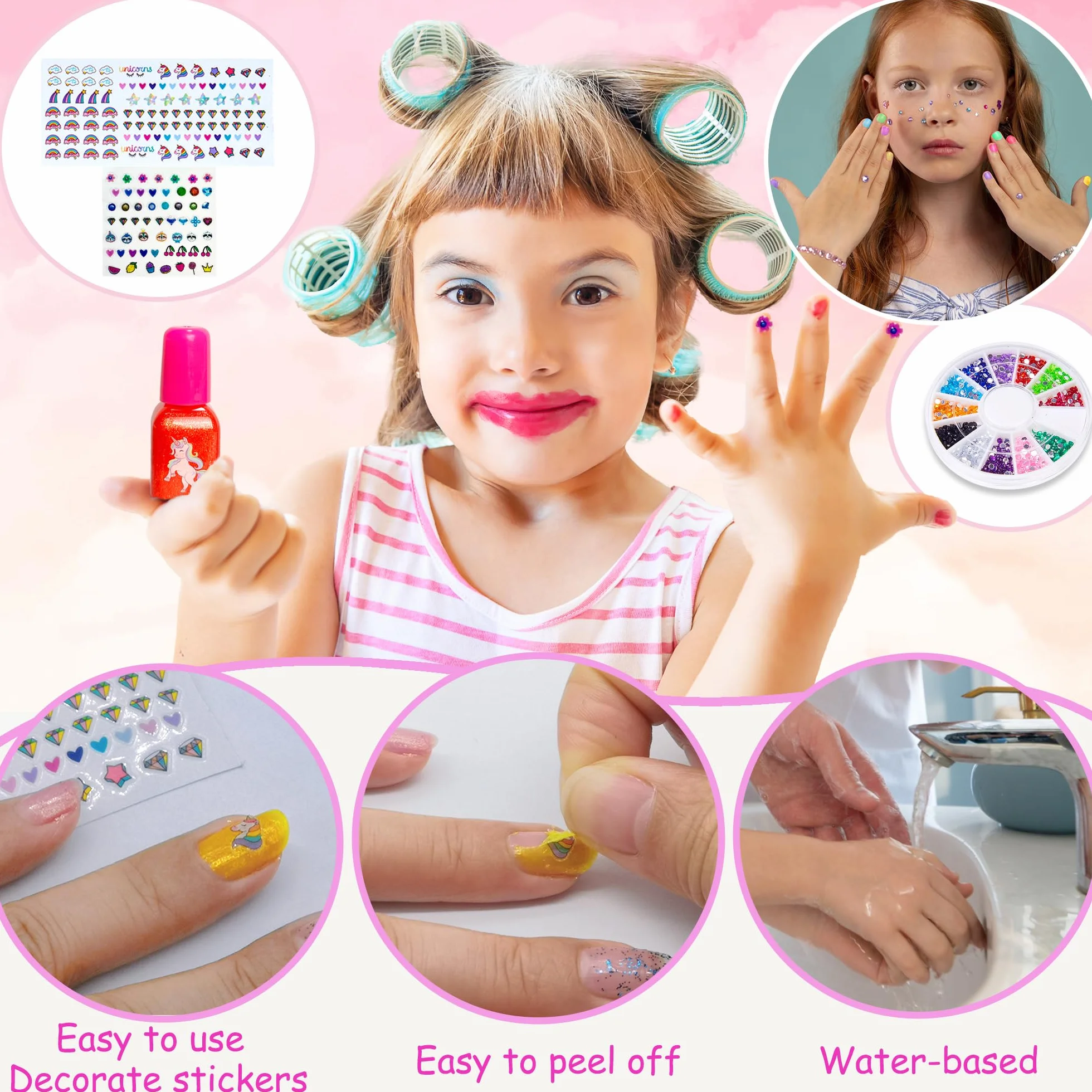 Lubibi Set Smalti Per Unghie Per Bambini, Con Essiccatore Per Smalti e Borsa Per Il Trucco Inclusi, Smalto Impermeabile, Atossico e Pelabile, Regali Di Compleanno Creativi Per Bambine Di 6 7 8 9 Anni
