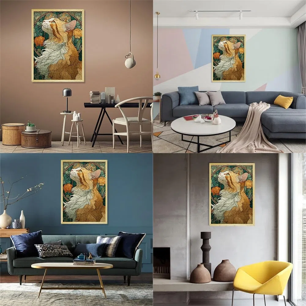 Puzzle 1000 pezzi per adolescenti Ritratto di gatto Art Déco Giocattolo educativo per l'apprendimento Decorazioni e regali unici per la casa 52x38cm