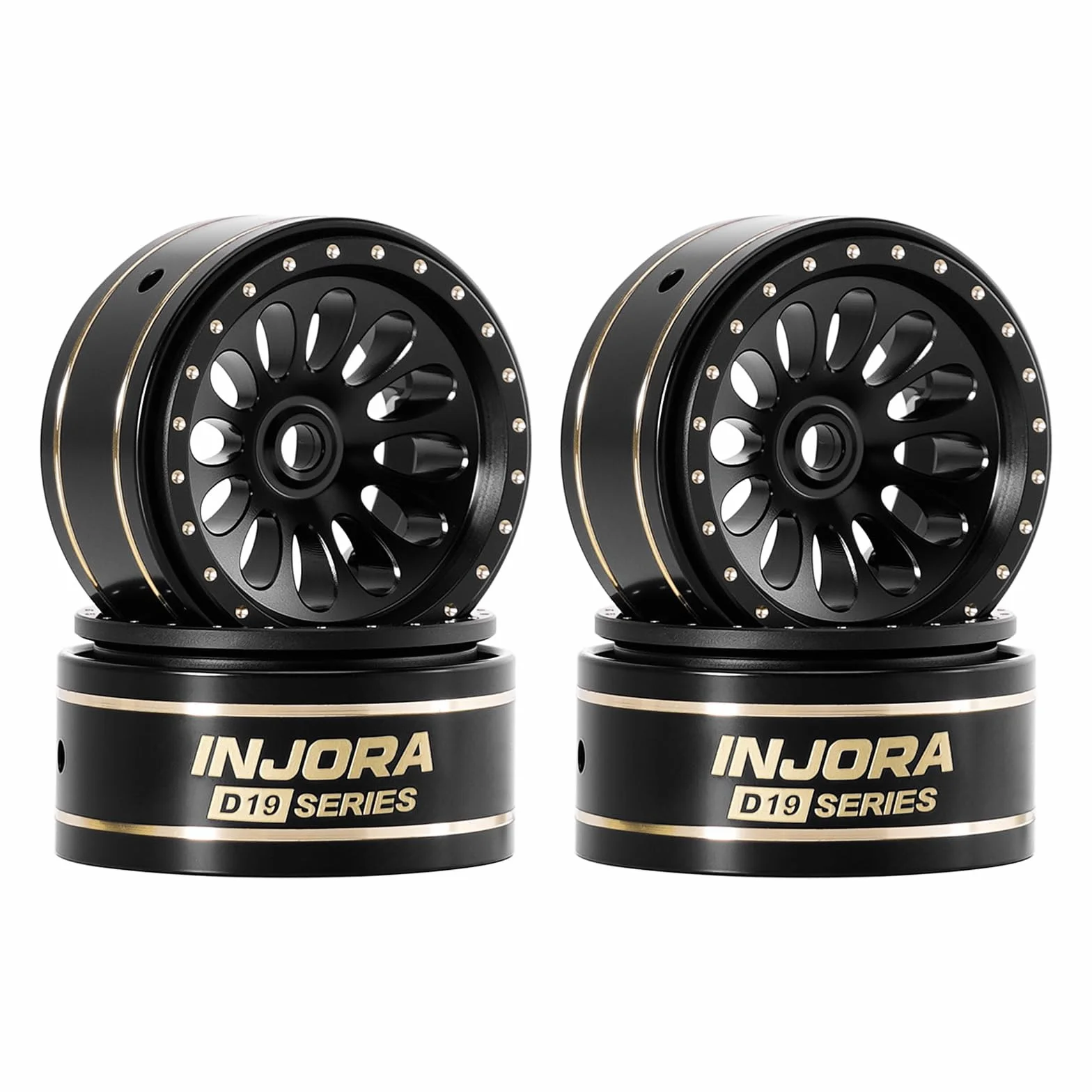 INJORA D19 Ripple 0,7" Cerchi Beadlock in Ottone con Rivestimento Nero per 1/30 Axial SCX30 (W7005)