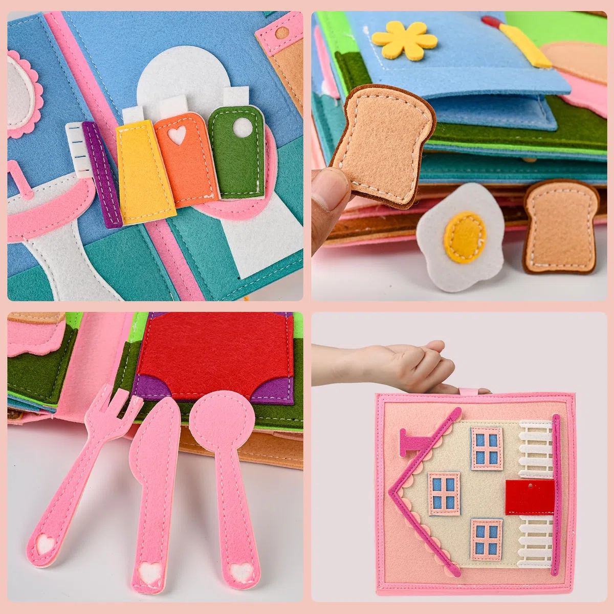 Quiet Book A partire da 1 anno 2 anni | Libri per bambini in tessuto morbido apprendimento precoce abilità di vita giocattoli educativi Montessori regalo per ragazze ragazzi, NC-8