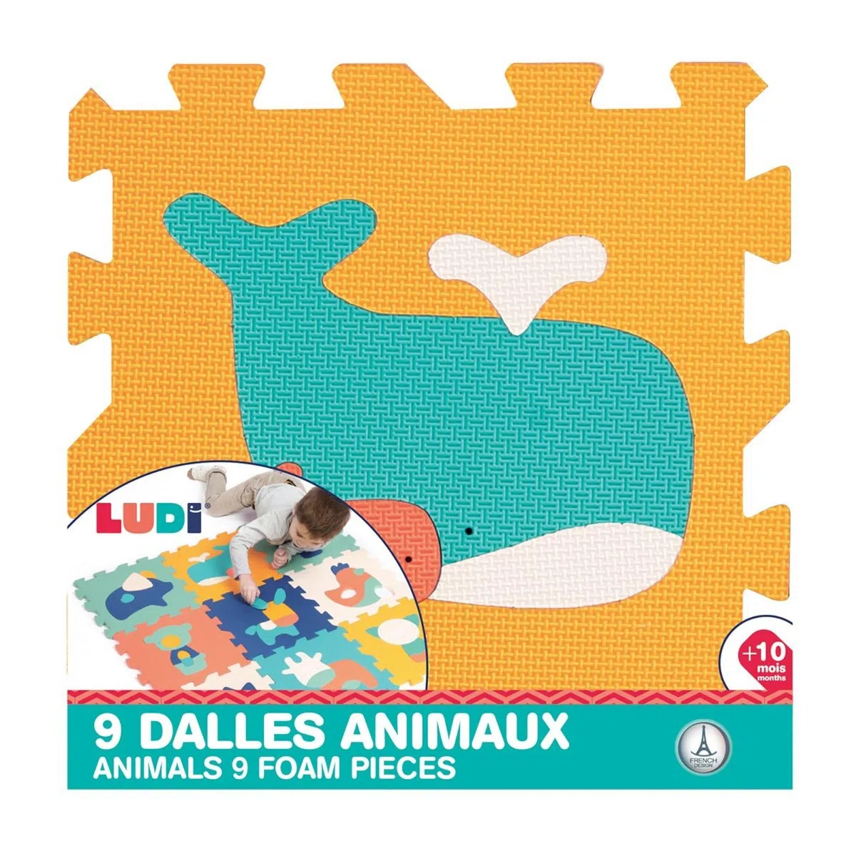 Ludi 9 Piastrelle in schiuma con motivi animali-Tappeto da pavimento-Puzzle gigante-a partire da 10 mesi, Colore Multicolore, 10023