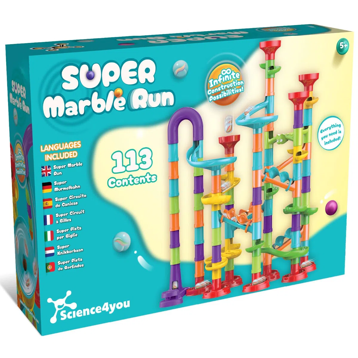 Science4you Super Pista per Biglie per Bambini - Giochi con Biglie Incluse + 113 pezzi, Giochi Educativi e Giocattoli per Bambini STEM, Regalo per Bambino e Bambina 3+ anni