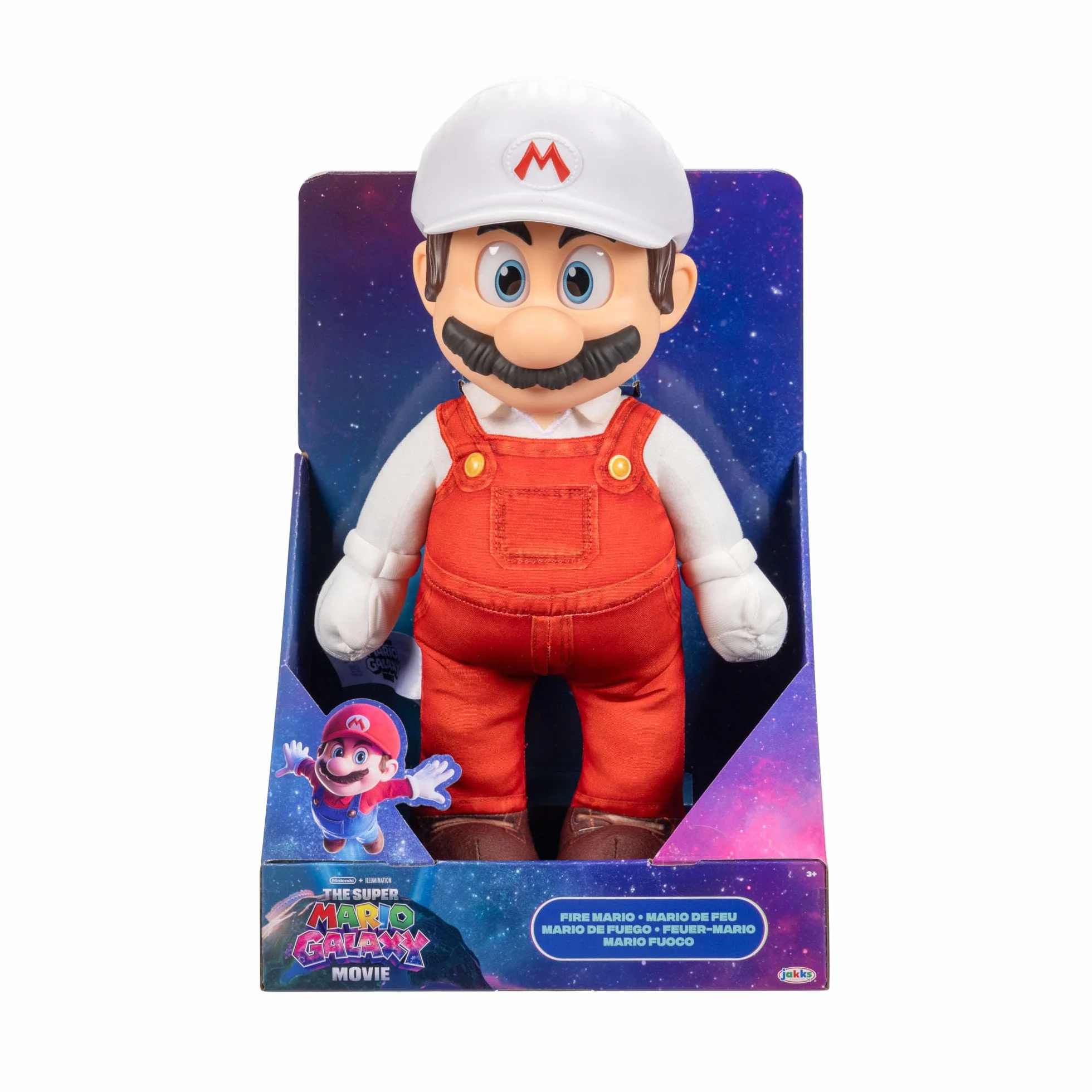 Peluche snodabile di Fire Mario del film Super Mario Galaxy, 35,5 cm, con licenza ufficiale Jakks Pacific, con testa scolpita di Roto, peluche da collezione Nintendo
