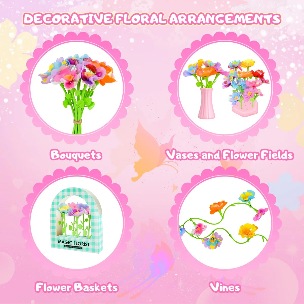 FORMIZON Kit Lavoretti Creativi per Bambini, DIY Kit Composizione Bouquet Giochi Bambina 4 5 6 7 8 9 10 11 12 + Anni Femmina, Creativo Bambine Laboratorio dei Fiori Bouquet per Ragazze 4+