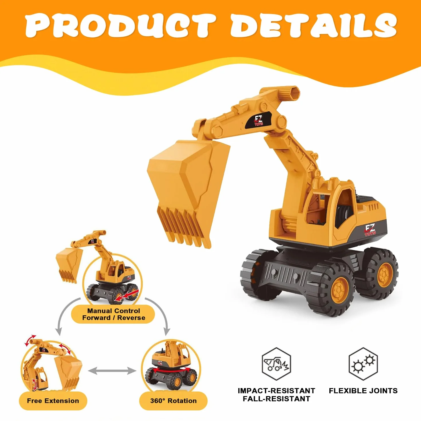 Generico 3 PCS Bambini Escavatore Giocattolo, Escavatore Sabbia Set, Camion Da Cantiere Giocattolo Con Camion Ribaltabile Escavator Caricatore Frontale, Per Bambini Di 3-12 Anni