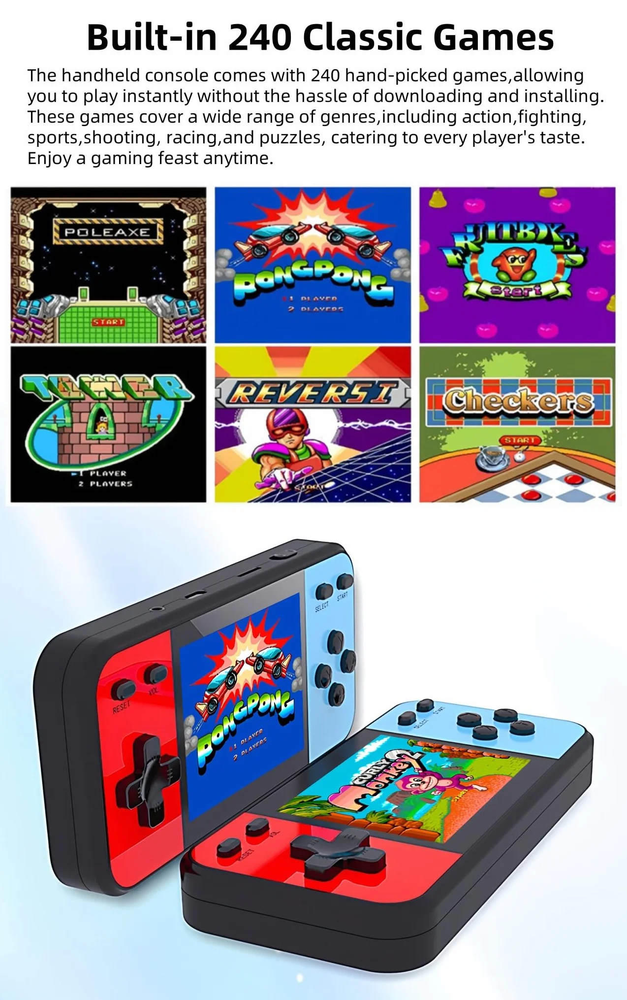 JXD 3.0" Mini Console per Videogiochi Retrò con 240 Giochi Si Collega Alla TV Gioco Portatile per Bambini Puzzle Giocattolo Regalo di Natale/feste Indispensabile per Viaggi e Tempo Libero