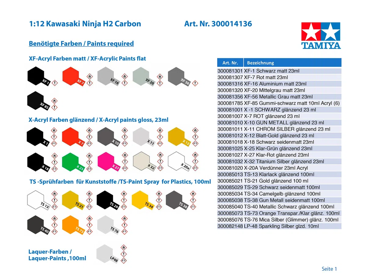 Tamiya 300014136 Kawasaki Scala 1:12 Modello Plastica Kit di Montaggio