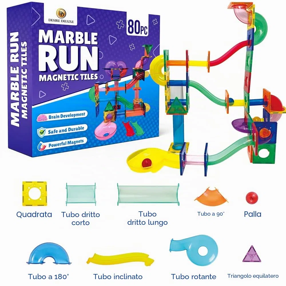 Desire Deluxe Set tessere magnetiche - Gioco Educativo per bambini e bambine - Pallone da corsa- Età 3 4 5 6 7 anni - Impara con le costruzioni