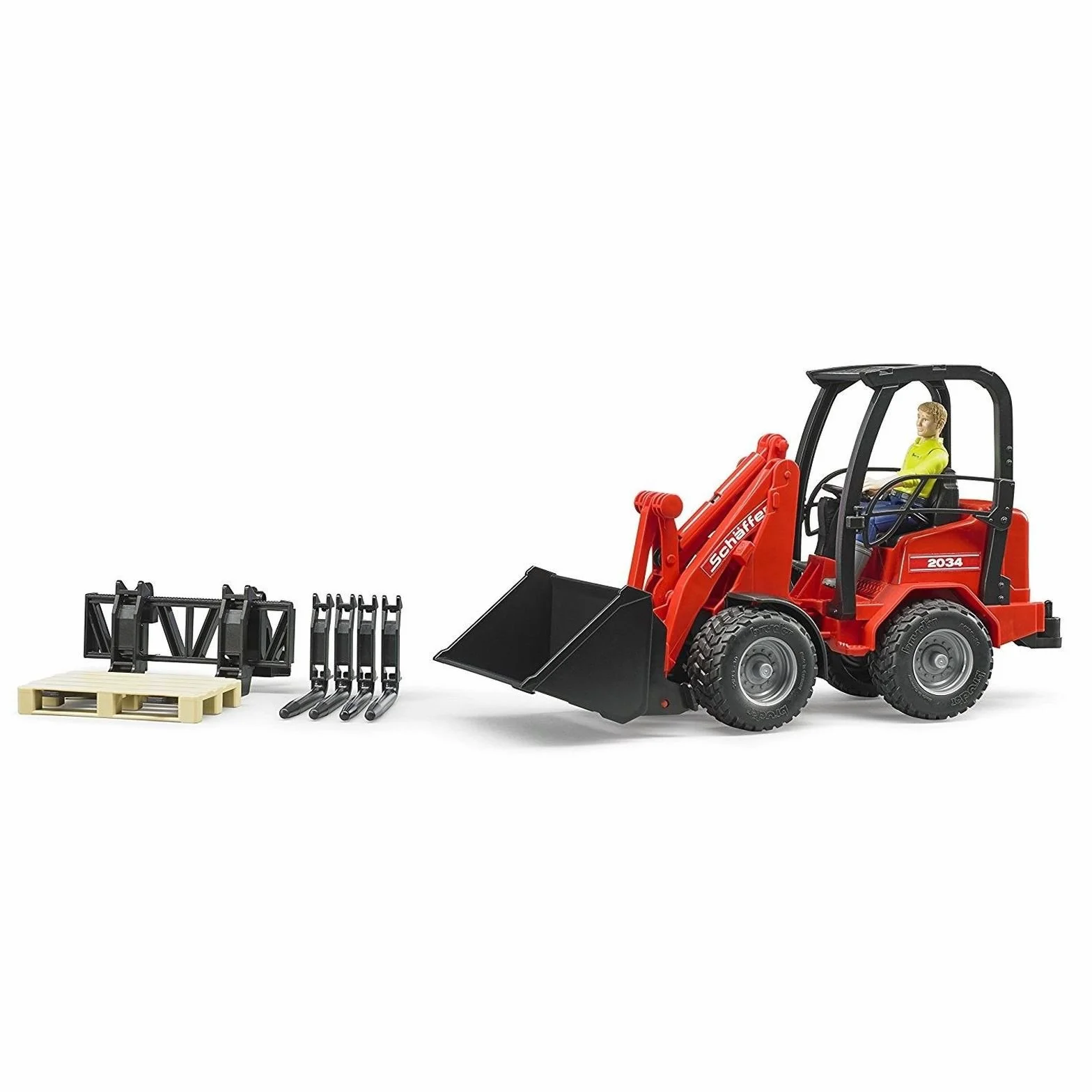 bruder 02191 - Pala agricola Schäffer 2630 con figura e accessori, agricoltura, veicolo, giocattolo, pala gommata