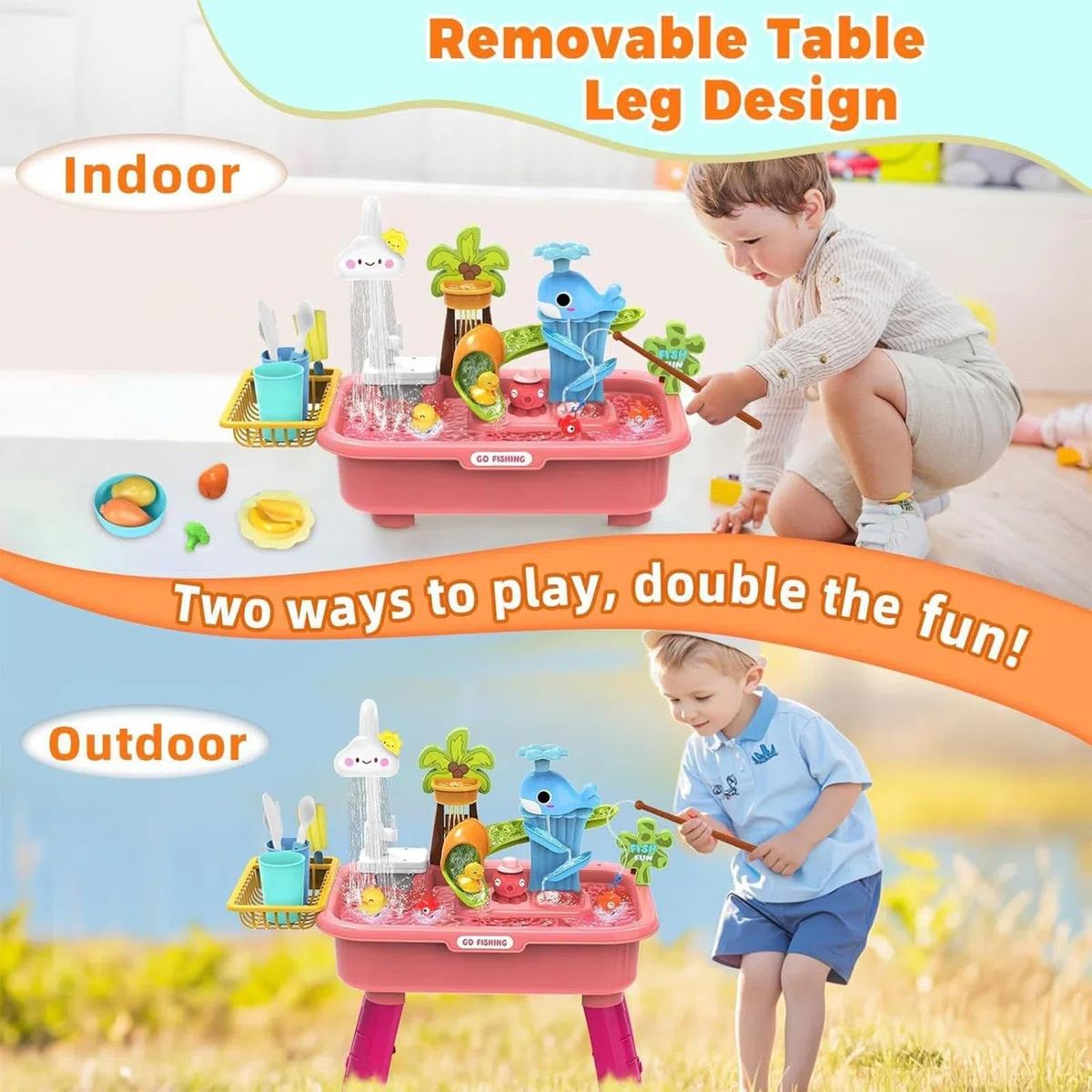 xMesa de Agua para Niños - 4 in 1 de fregadero eléctrico | Set de juego de simulación educativa | Las Aguas al AIRE juegan Niños y Niñas | Mesa de actividades de Agua amigable para Los v
