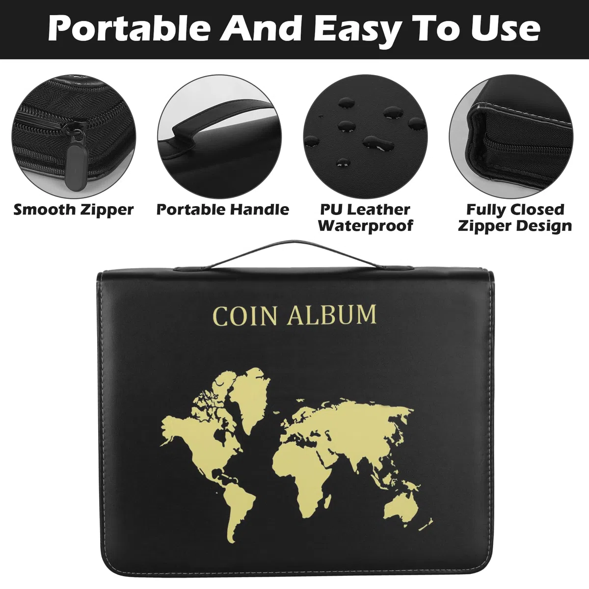 15 PagineTasche Raccoglitore Monete, 35x35mm/45X45mm 400 Porta Monete da Collezione+15 Tasche per Banconote, Raccoglitore da Collezione con Cerniera, Album Portamonete per Euro, Sterlina, Pence