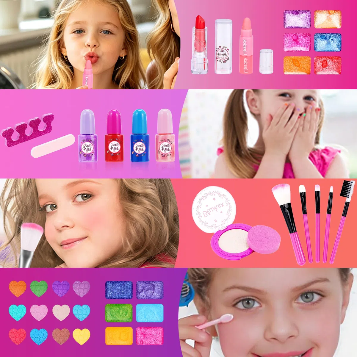 53 pezzi Set di trucco per bambini, set di trucco per ragazze, set di trucco sicuro e lavabile, non tossico, set regalo di trucco, giocattolo per gioco di ruolo per Natale e Halloween, valigetta per