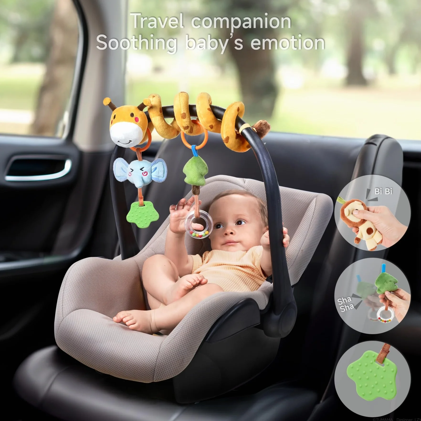 TUMAMA Kids Giraffa Spirale Carrozzina Giocattoli per Bambini, Neonati Seggiolino Auto Giocattoli Culla Passeggino Appeso Giochi, Peluche Sonaglio Sensoriale Giocattolo Regalo per Bambini e Bambine
