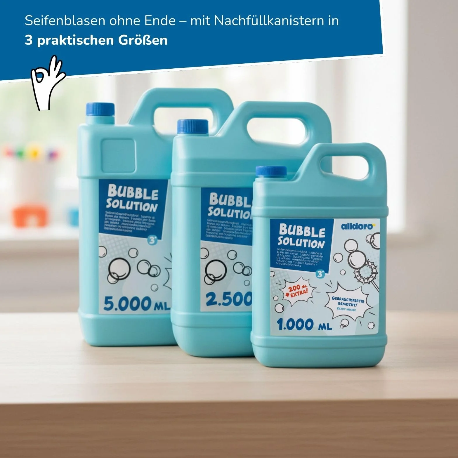alldoro 60658 Bubble Fun liquido per bolle di sapone in tanica da 5000 ml, acqua saponata come scorta da 5 litri XXL, per bambini, adulti, feste ed eventi