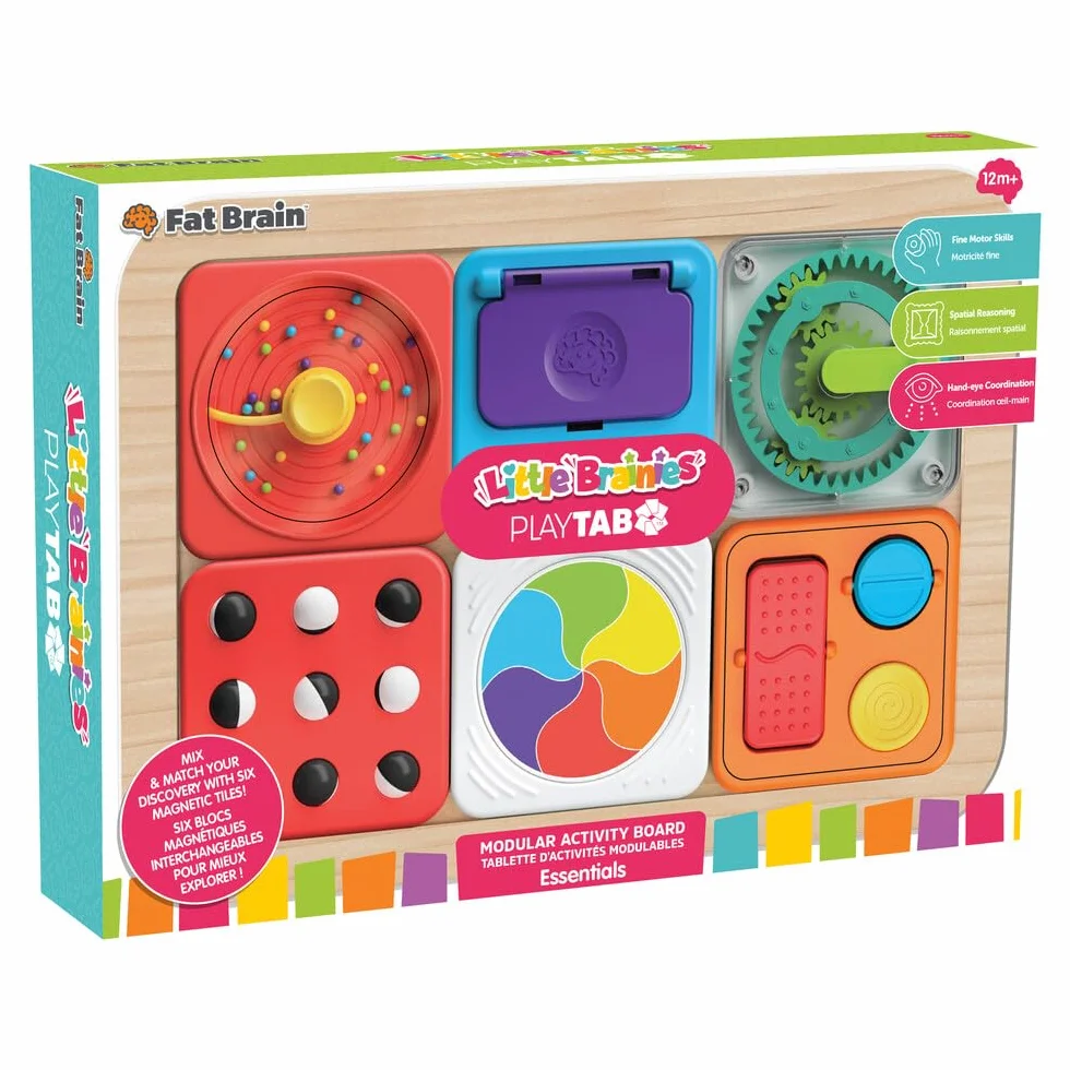Fat Brain Toys PlayTab Set Essenziale, Tavola per Attività Sensoriali Magnetica, Abilità Motorie, Gioco Portatile, Giocattolo Educativo per Bambini Piccoli, Texture e Ingranaggi per Bambini dai 12