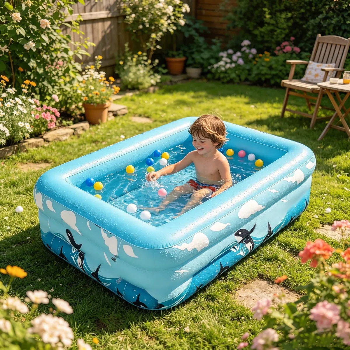 Piscina gonfiabile per bambino, famiglia, giardino, cortile, gioco d'acqua, 110 x 83 x 34 cm