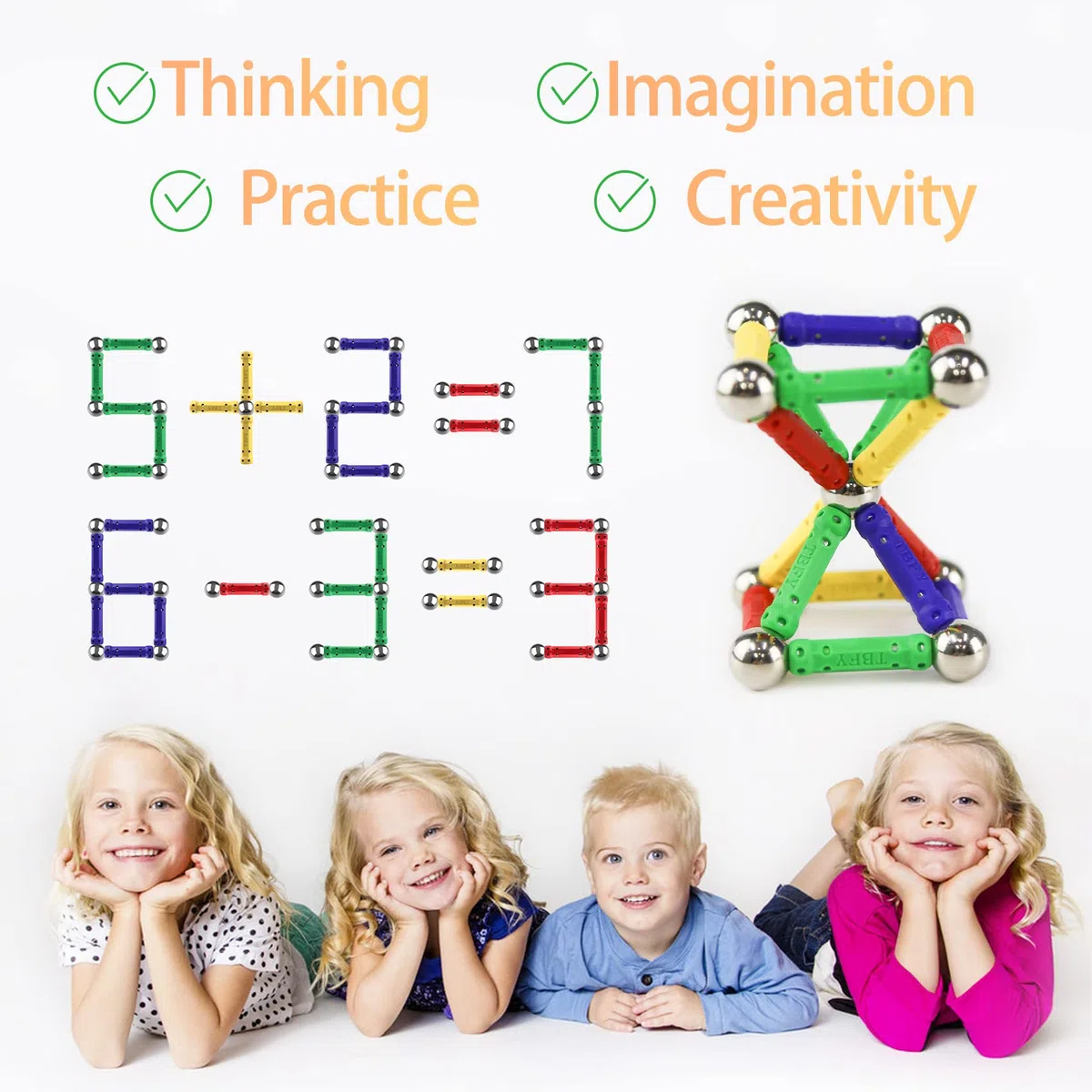 144 Pezzi Bastoncini Magnetici, Giocattoli Magnetici da Costruzione, Puzzle Blocchi Gioco Impilabile Magnete Kit Costruzione Giocattoli Educativi per Adulti & Bambini