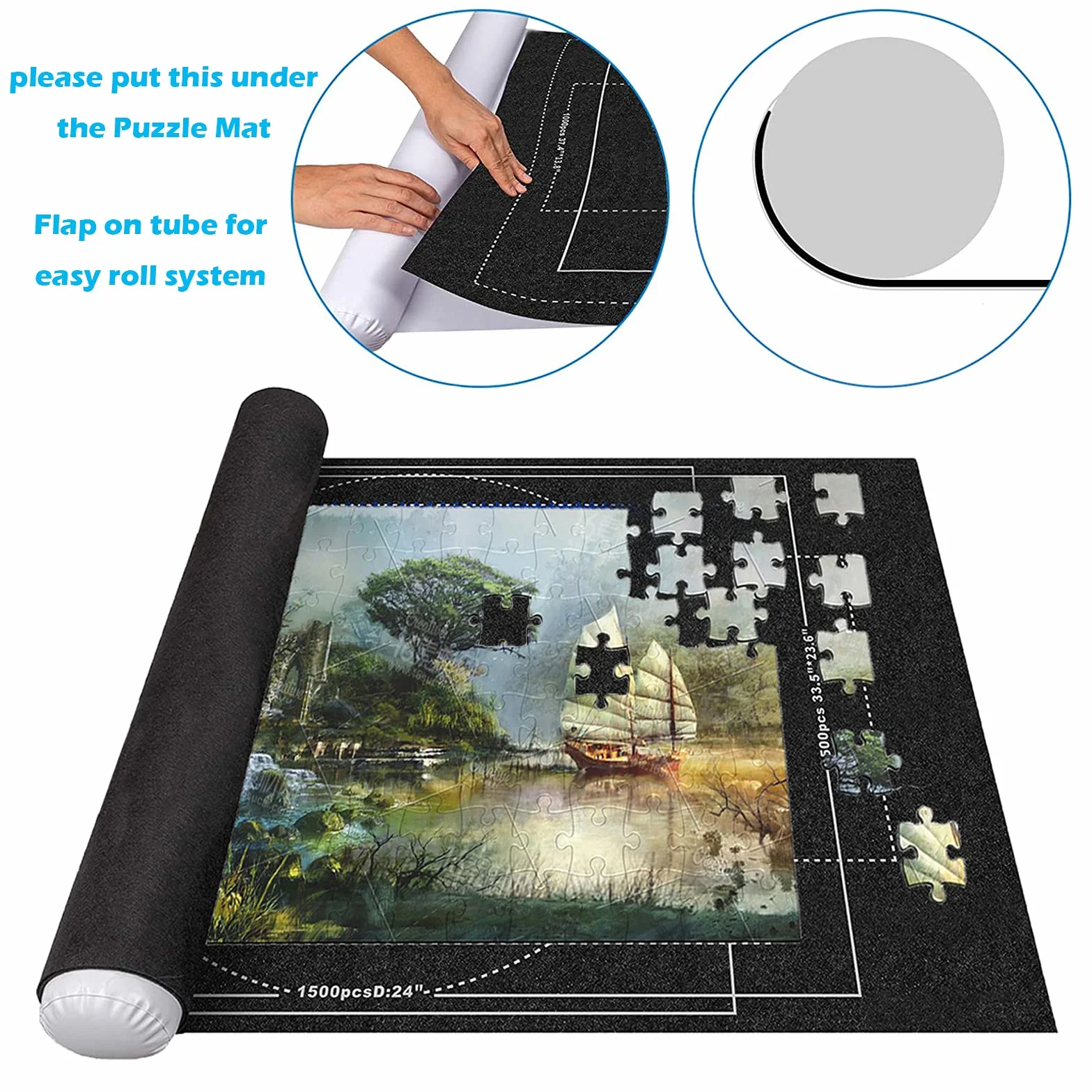 Tappeto per Puzzle 3000 Pezzi - Addensamento di 1.5mm, Tappetino per puzzle in Feltro, Portatile Rotolo di Puzzle, gonfiabile Puzzle Roll Up, Puzzle Accessori, Coperte Puzzle
