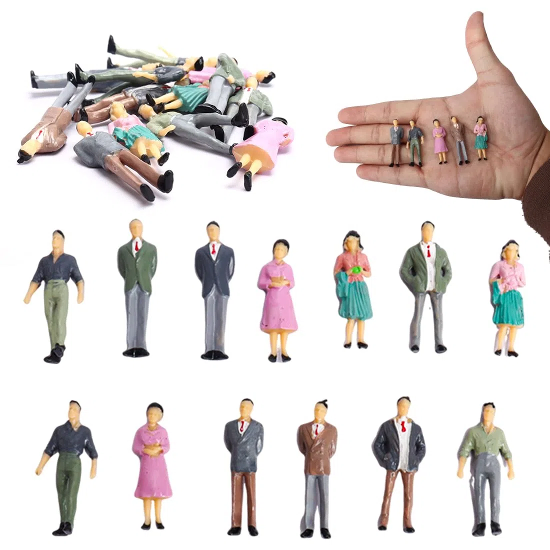 NHQZ 13 Pezzi Mini Figurine Modello in Scala 1:50 dei Treni Architettonici, Figure di Persone Dipinte in Plastica