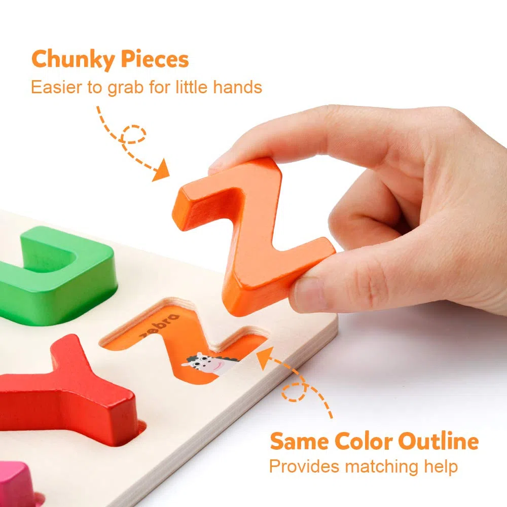 Coogam Alfabeto in legno Puzzle ABC Lettere Peg Consiglio Manopola Montessori Jigsaw Blocchi Apprendimento precoce Giocattolo Educativo Regalo per 1 2 3 Anni Toddler Bambino Bambini