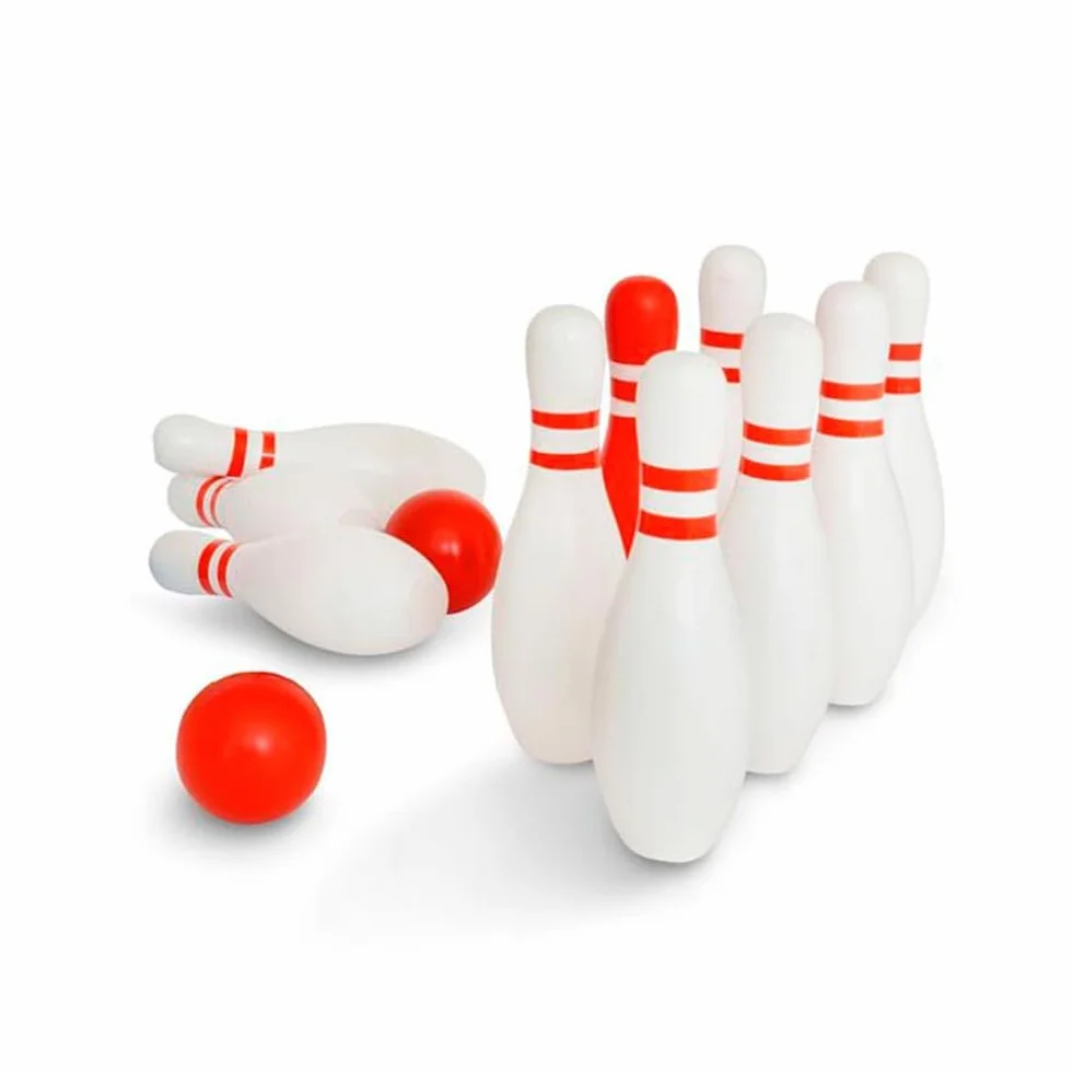 BS Toys Bowling in Legno - Birilli per Bambini & Adulti - Per Interni & Esterni - Giochi da Tavolo - Ideale per Bambini dai 3 Anni - Betulla di Alta Qualità - Set Blu, Rosa & Giallo