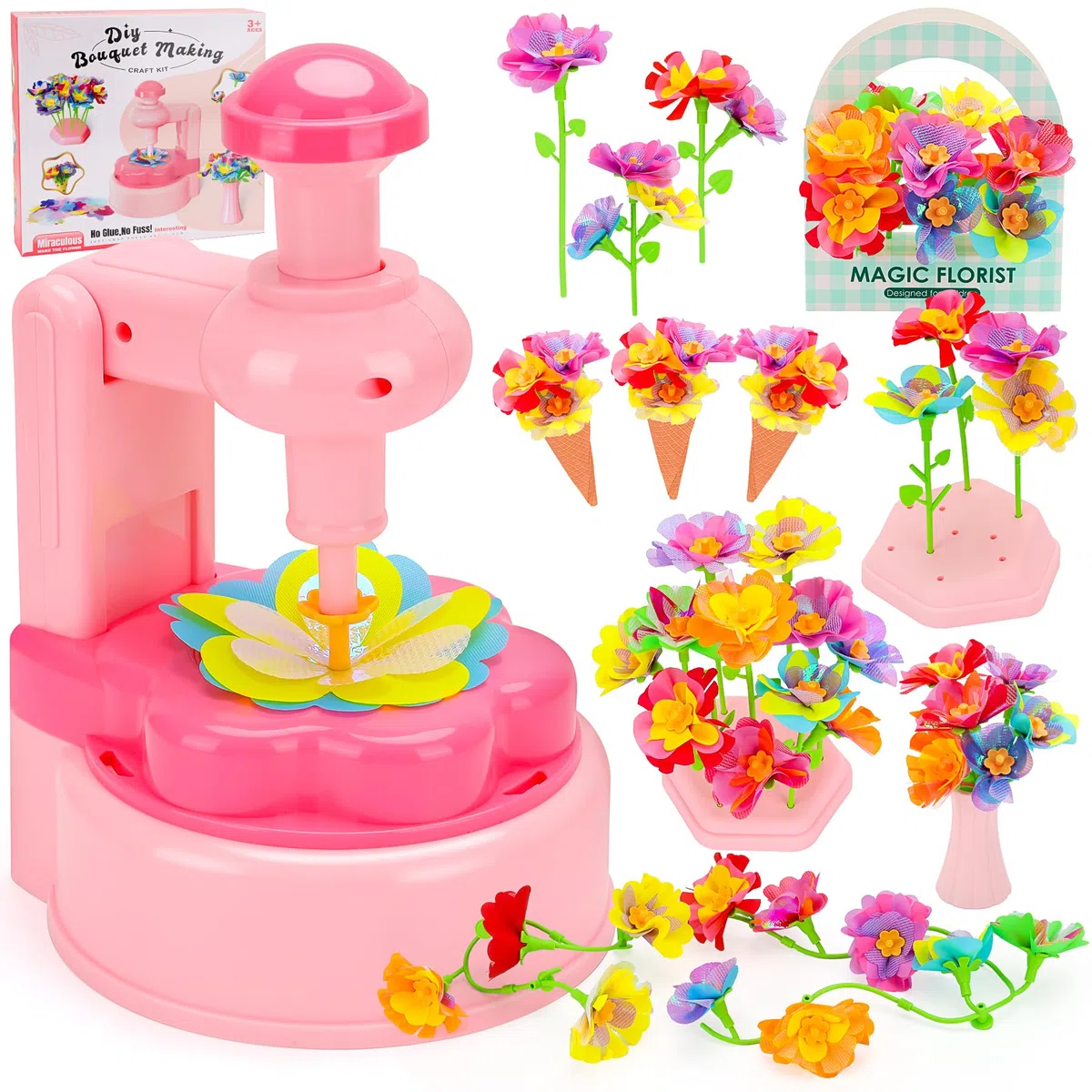 CSYY Il Laboratorio dei Fiori, 237 Kit Artigianale con Macchina per la Produzione di Flower Bambini per Bambina 4 5 6 7 8+ Anni Vaso Cestino Campo Fiorito Idea Regalo Compleanno e Natale