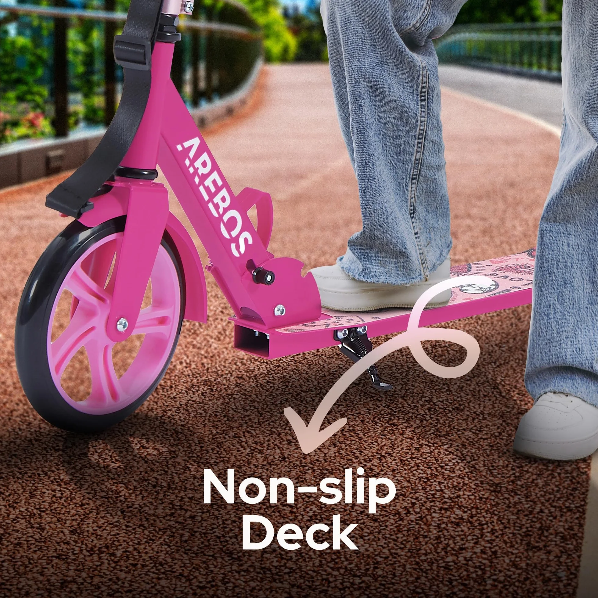 Arebos city scooter a pedali monopattino regolabile in altezza | pieghevole | incl. cinghia di trasporto | ruote XXL | freno a pedale | per bambini e adulti | capacità di carico fino a 100 kg
