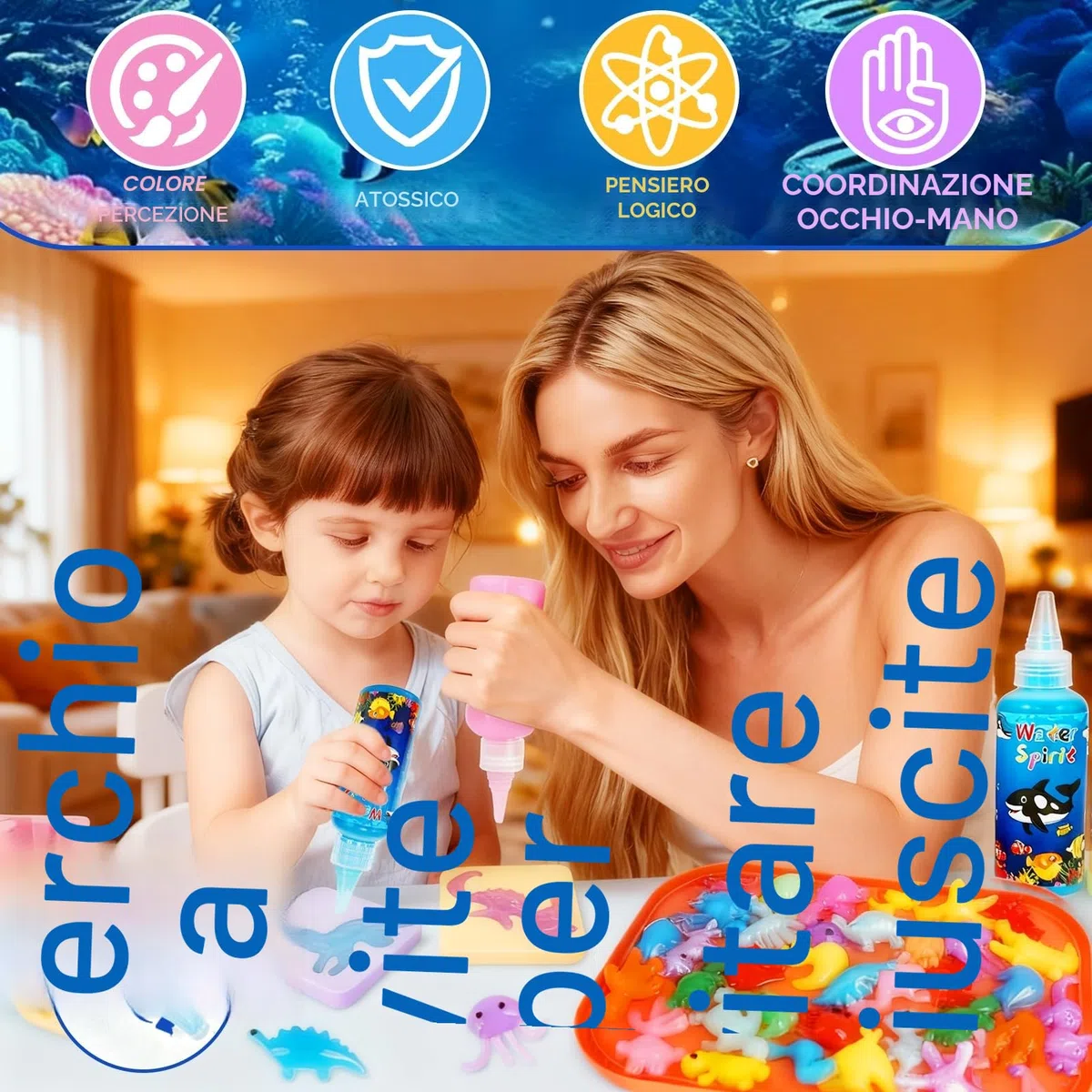 SACBRZZ Magic Water Elf,71 PCS Kit Gel Acqua Bambini,Magic Water Creativo Acqua Gel Set,24 Flaconi Di Gels Colorato E 24 Formine,Attivita Creative Bambino DIY Giocattolo Fatto Regalo per Bambini 3+