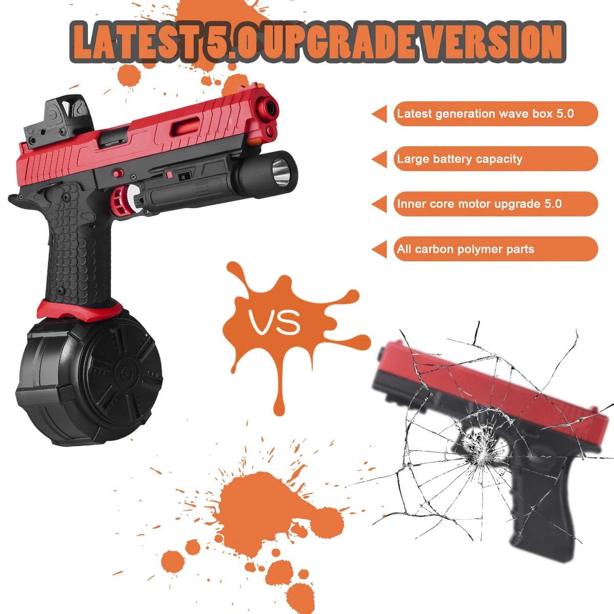Giocattolo elettrico Gel Blast Nuovo X5, Completamente Automatico con Tamburo e Occhiali Dump Outdoor Team Game, JM - X2 Upgrade Dump 14+, Rosso