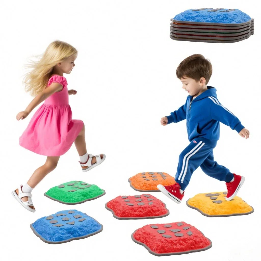 6 Pezzi Pietre di Bilanciamento Bambini,Psicomotricità Equilibrio Impilabili Antiscivolo,Percorsi Ostacoli Bambini per Interni ed Esterni,Promuove la Coordinazione dell'Equilibrio e la Forza