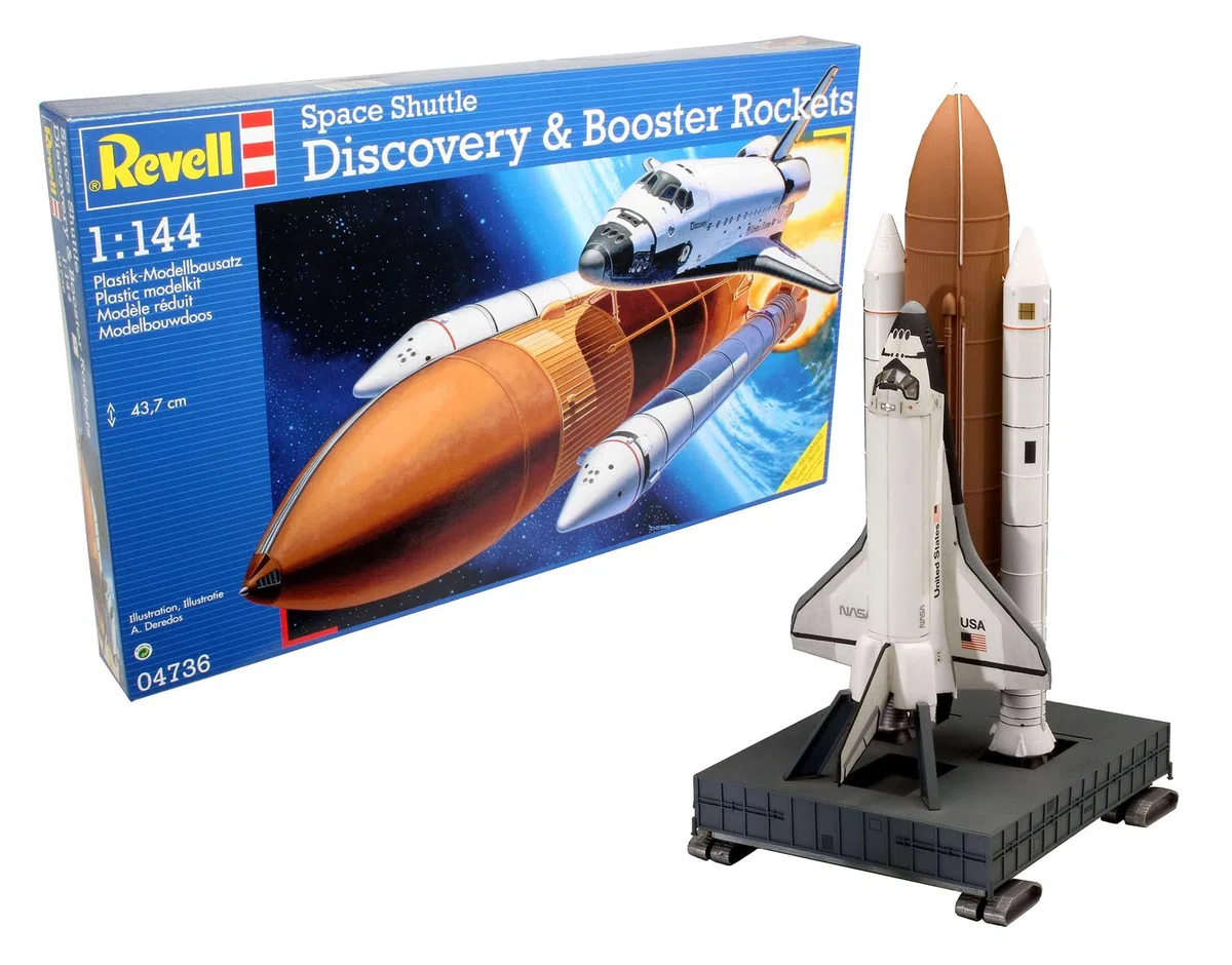Revell 04736 - Space Shuttle Discovery e Booster Rockets Kit di Modello in Plastica, Scala 1:144