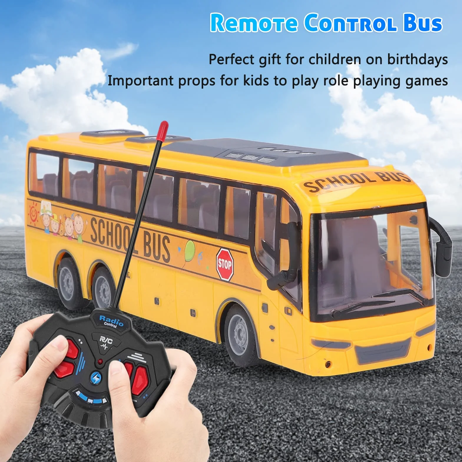 Dilwe Giocattolo per Scuolabus RC, Gioco di Ruolo per Autobus con Telecomando Facile da Controllare con Luce per Bambini dai 3 Anni in su