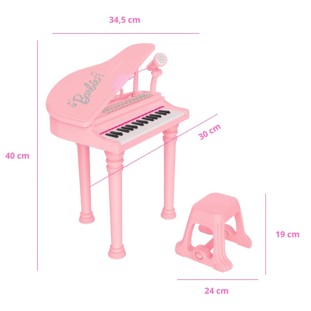 ODS 45005 Barbie, pianoforte a coda con sgabello e tanti accessori, Rosa