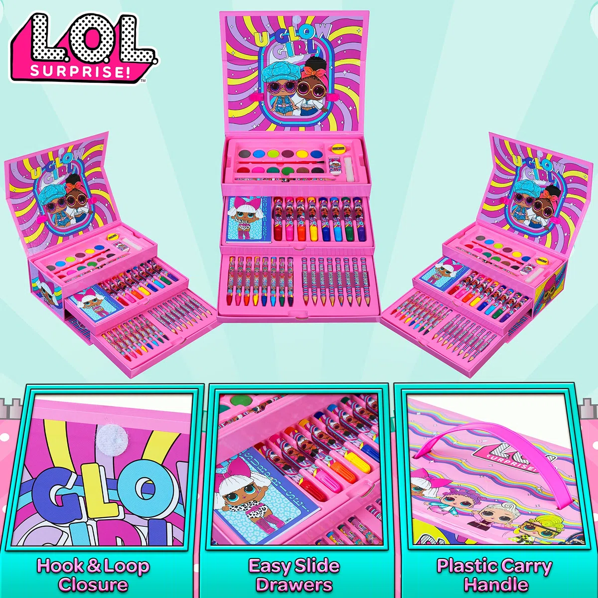 L.O.L. Surprise! Valigetta Colori per Bambini Scatola Kit Colori per Disegnare e Dipingere Set Pennarelli Matite Pastelli Acquerelli Regali LOL per Bambina