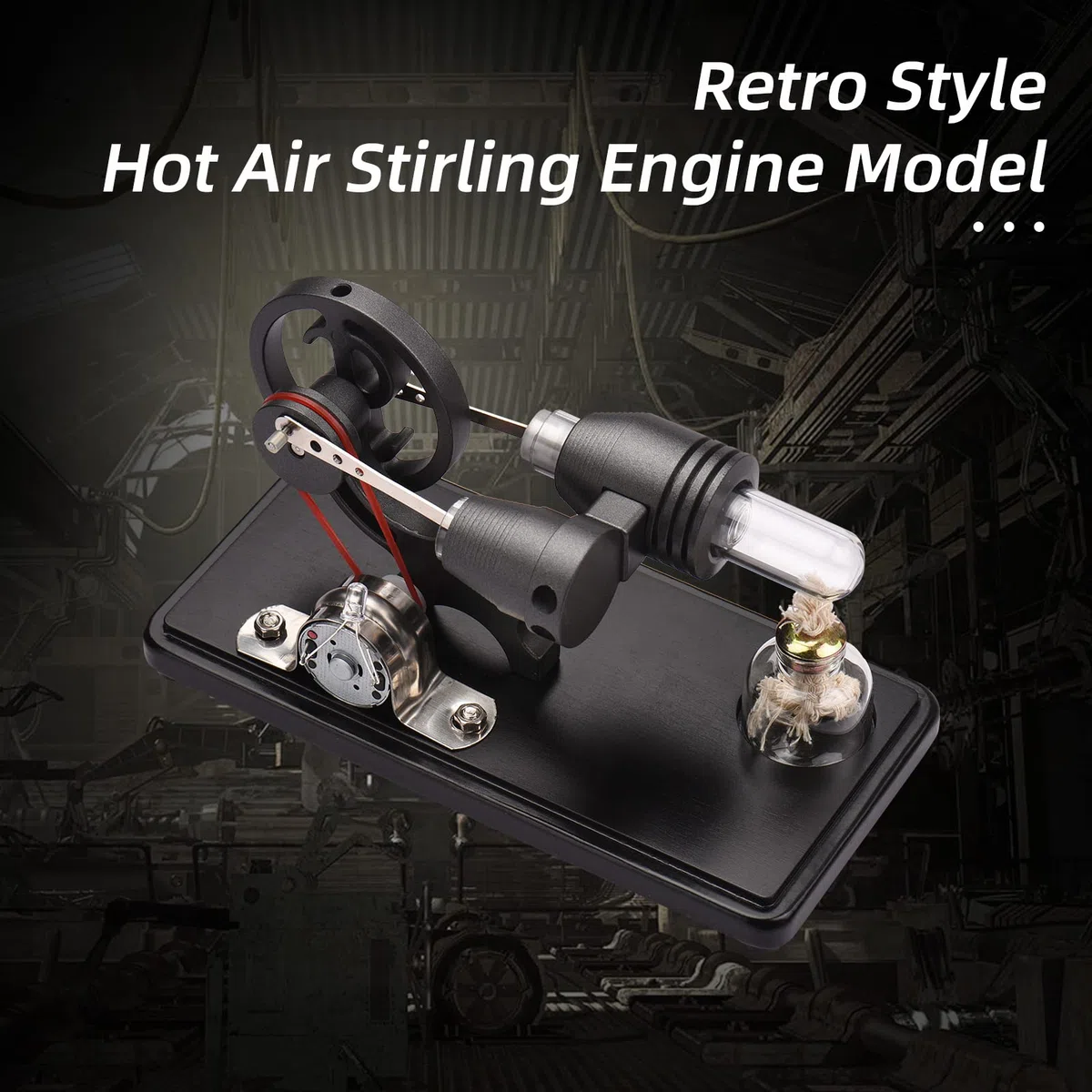 Mini motore Stirling, kit di motore stirling ad aria calda, generatore di corrente con luce LED, design volano dollaro, esperimento scientifico con base in faggio, per insegnanti e scuola