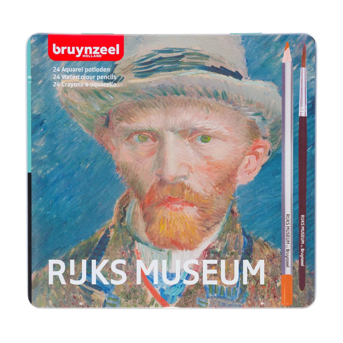 Bruynzeel & Rijksmuseum Set professionale di 24 matite acquerellabili + pennello in latta per disegnare e colorare | Vincent van Gogh