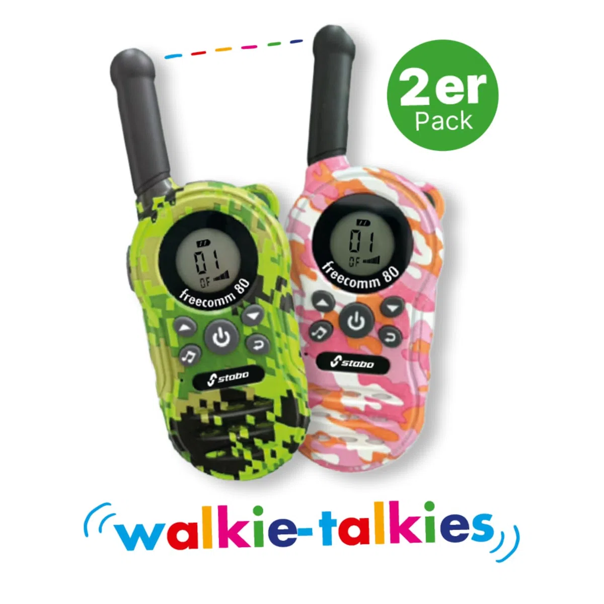 Stabo Elektronik 20080 - Set di radio portatili Freecomm 80, 2 radio con display LCD, walkie-talkie per brevi distanze