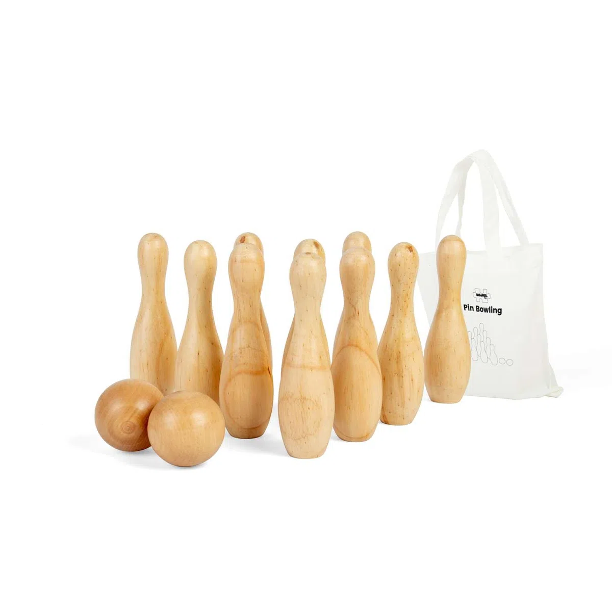 Bigjigs Toys Set da Bowling a 10 spilli, 12 Birilli in Legno, Set da Giardino e Giochi da Prato, Regali ecologici per Bambini dai 2 Anni in su
