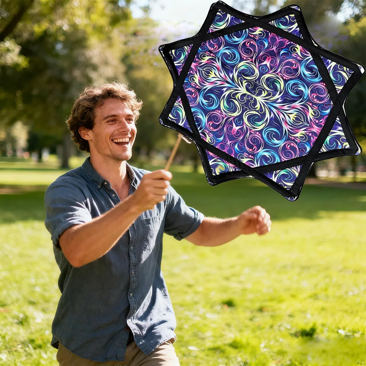 Panno per Spinning per Principianti, Panno per Spinning Flow Star da 24 Pollici con Vivaci Motivi Bifacciali, Giocattolo da Giocoleria Rotante con la Punta delle Dita per Bambini e Adulti C