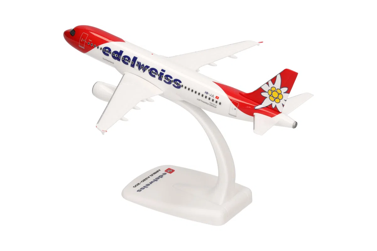 Herpa modello di aereo Edelweiss Air Airbus A320, scala 1:200 - Snap-Fit, pezzo da collezione, miniatura deco, statuetta con supporto in plastica