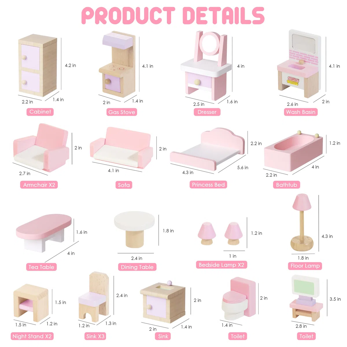 Set di Mobili per Casa delle Bambole in Legno, 5 Stanze 22 Mini Accessori Include Cucina Sala da Pranzo Soggiorno Camera da Letto Bagno per Ragazzi