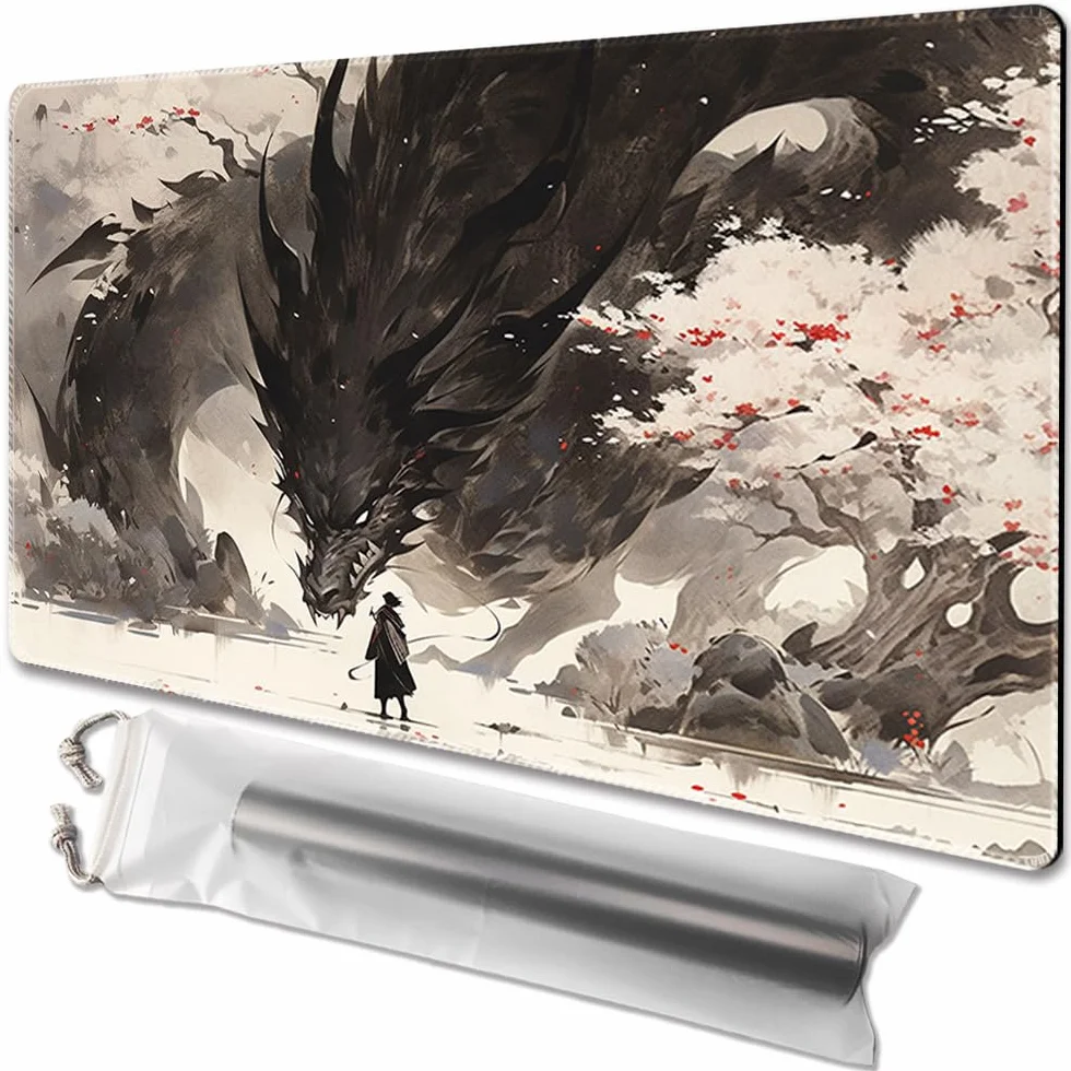 MTG, tappetino da gioco, dimensioni 61 x 35,6 cm, con borsa portaoggetti con retro antiscivolo, ideale per gli appassionati di giochi di carte TCG, tappetino per mouse, drago ombra (senza mazzo)