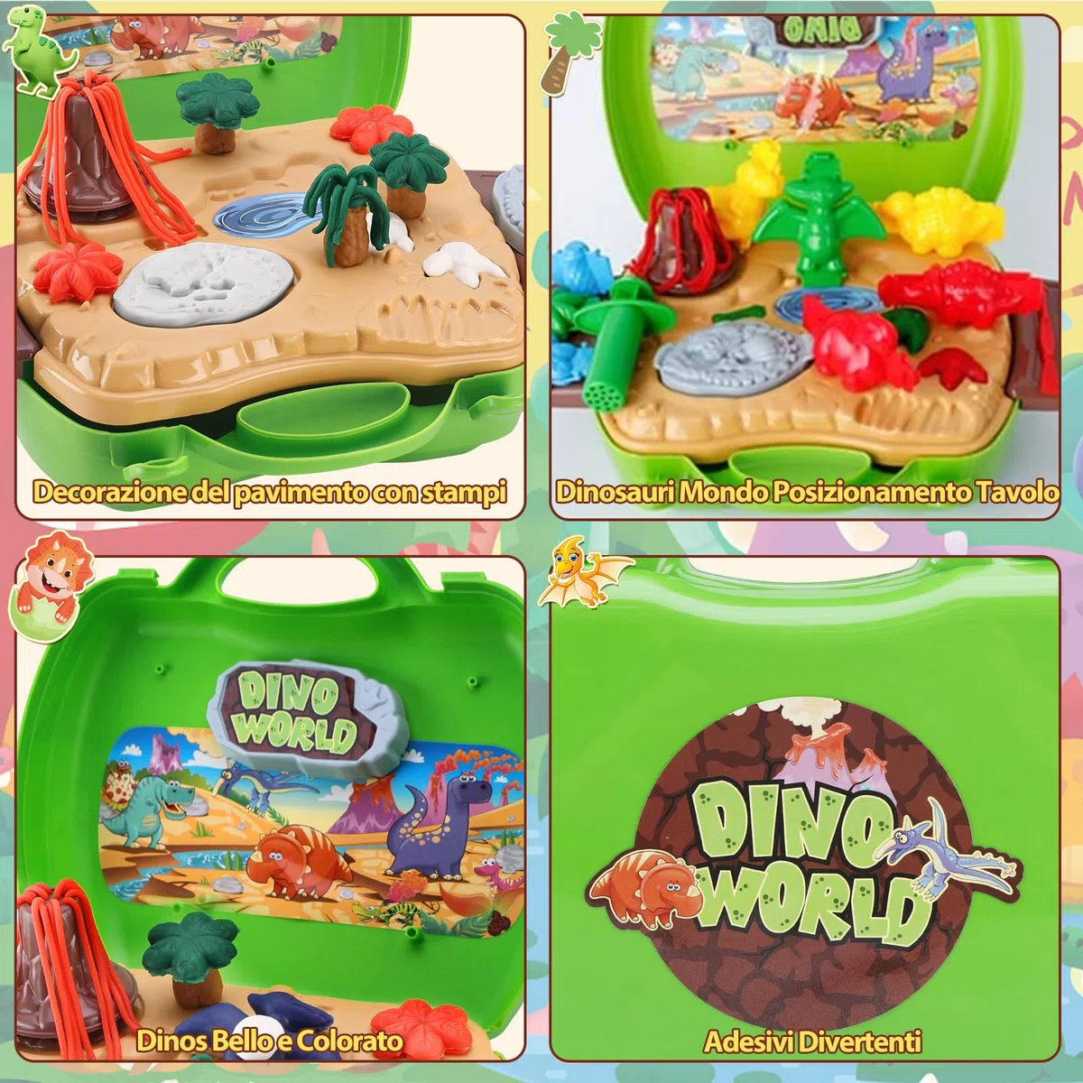 VBACALA Set di Plastilina per Bambini-con Plastilina per Dinosauri Stampini e Utensili per Modellare,Kit per Creare Forme di Dinosauri,Giocattolo Educativo per Bambini e Bambine 3 4 5 6+ Anni