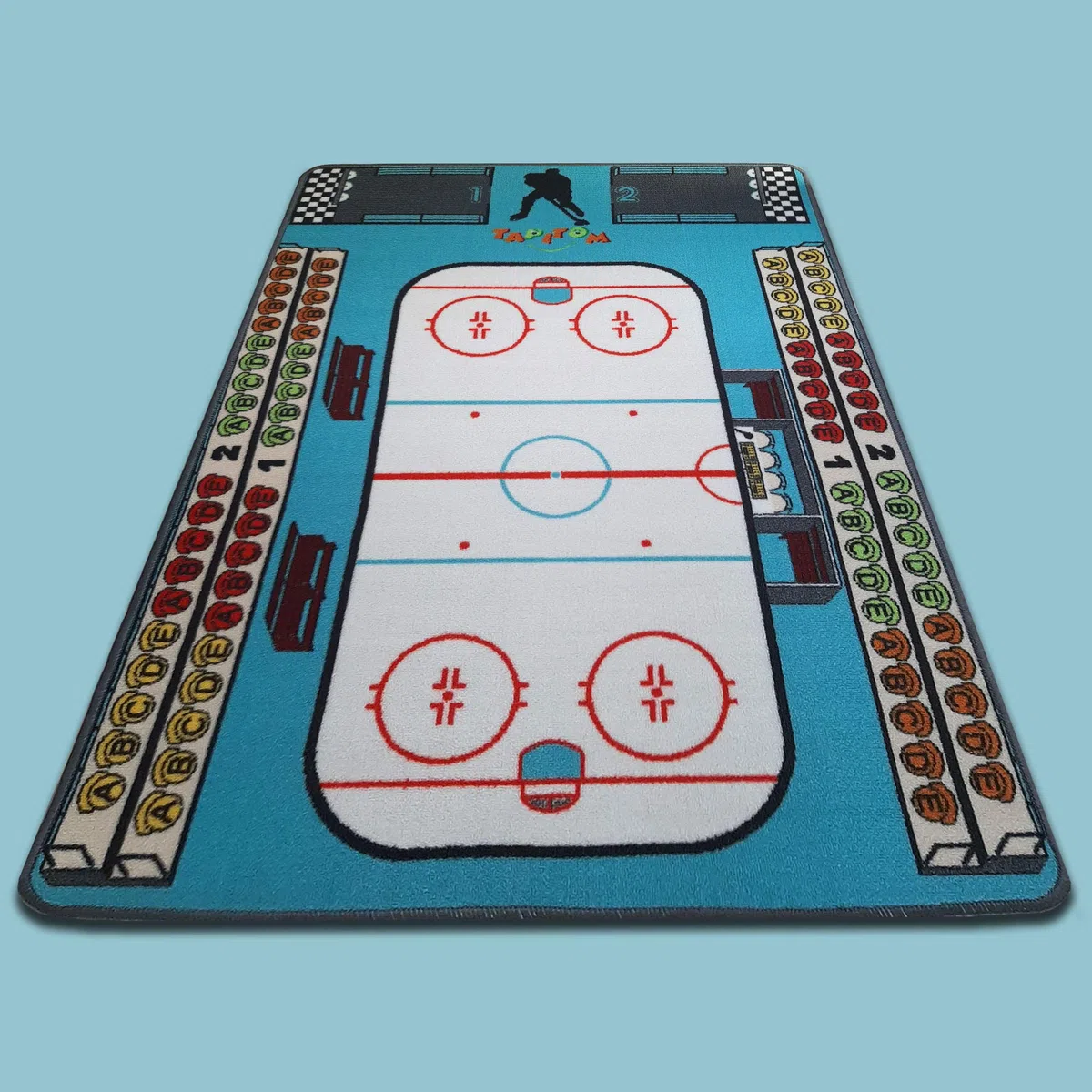 Tappeto da hockey per bambini - 95 x 133 cm | Tappetini da gioco per pista di pattinaggio | Tappetino per bambini Universo hockey su ghiaccio | Antiscivolo, orlo | Norme CE