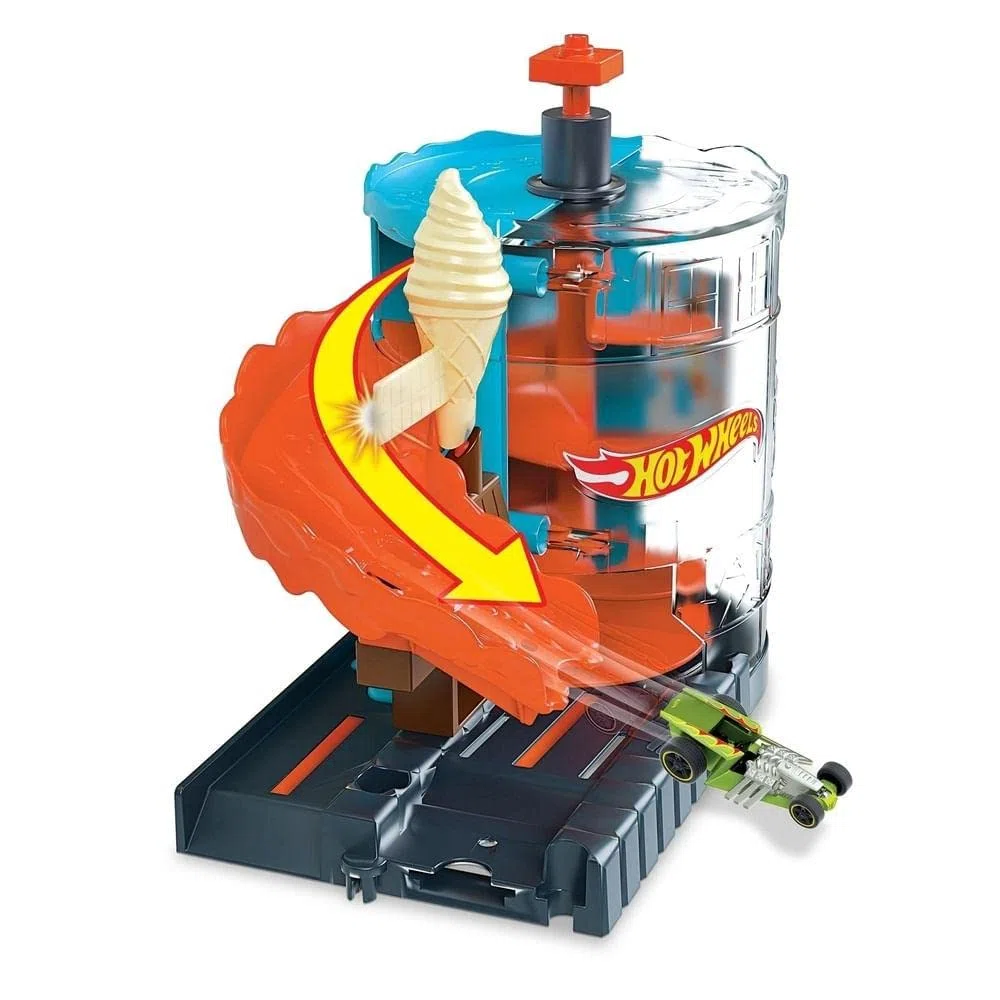Hot Wheels- Playset Pista Fabbrica dei Gelati con Macchinina Giocattolo per Bambini 3+Anni, GJK74