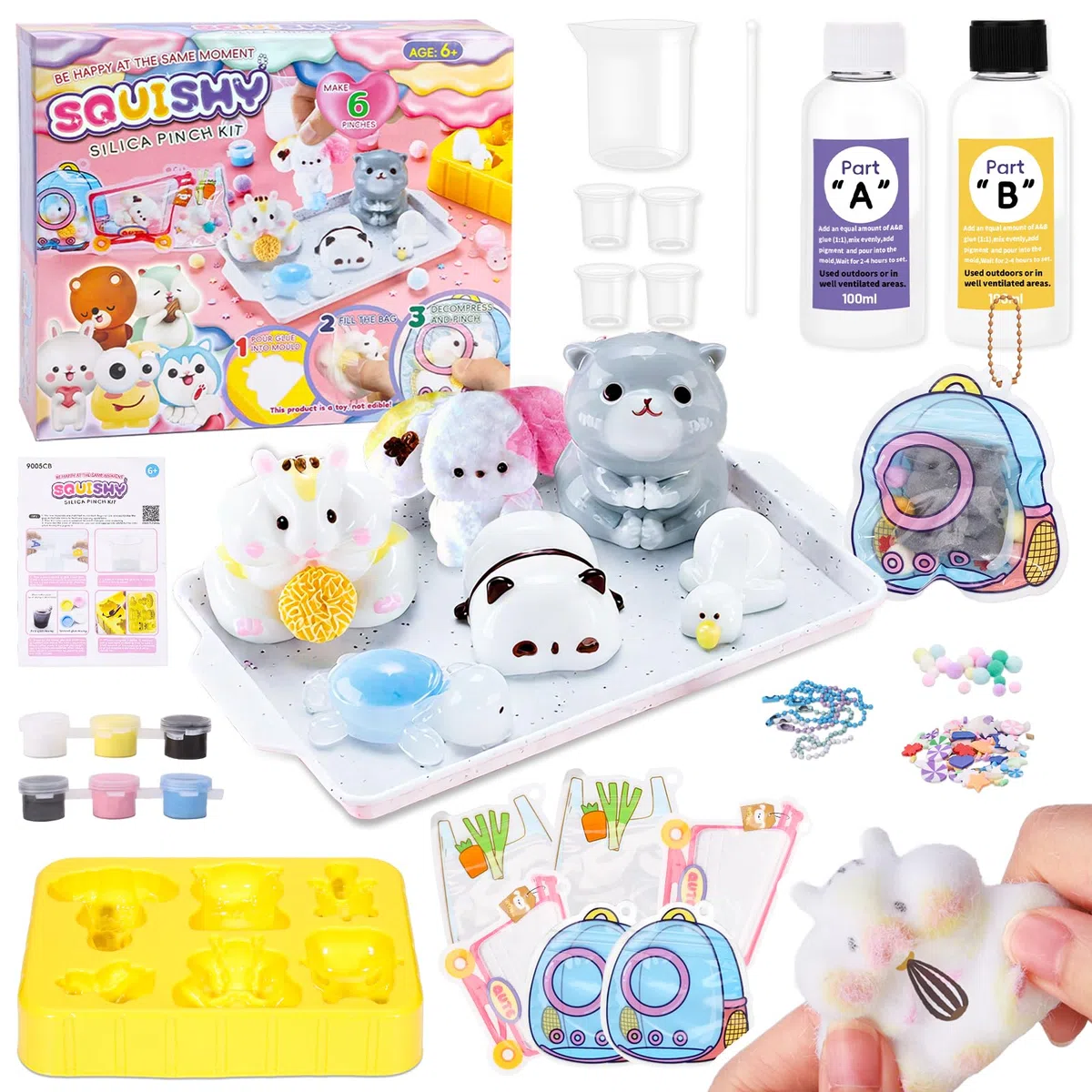VBACALA 24 Pezzi Taba Squishy Kit Fai da Te,Taba Squishy Animali,150g AB Silicone 1:1 miscela Creare Gattini,Criceti,Cani,Tartarughe,Anatre,Panda Squishy,Regalo Antistress Fai da Te per Bambini Adulti